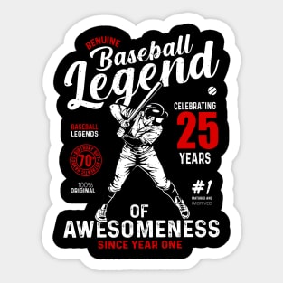 25th Birthday Gift Baseball Legend 70 Years Sticker